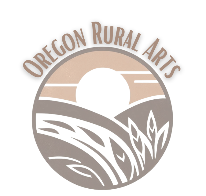 Oregon Rural Arts Logo sunset over hills and wheat chafe